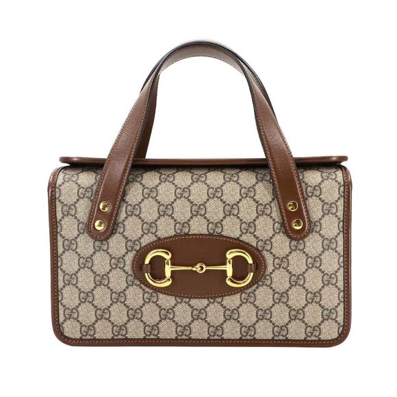 Gucci Handbags - GUCCI Horsebit 1955 Hand Bag GG Supreme Canvas Leather Beige